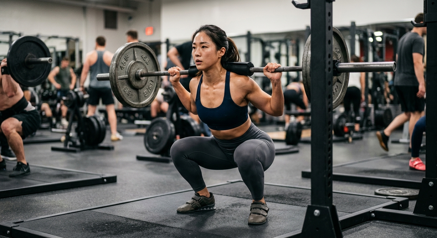 허벅지와 엉덩이 근육을 사용하며 하체 운동을 하는 모습