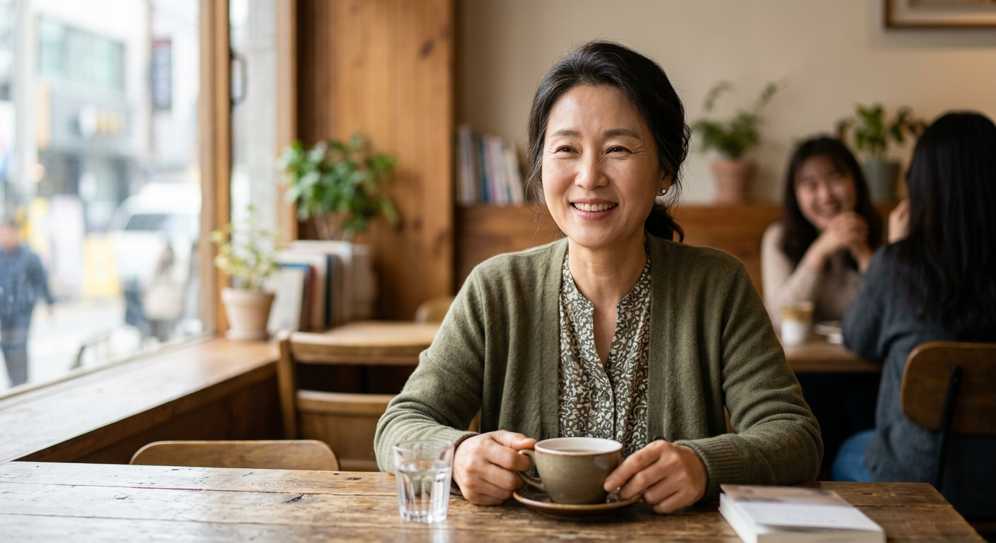 공원 길을 혼자 편안하게 걷는 중년 인물의 여유로운 모습
