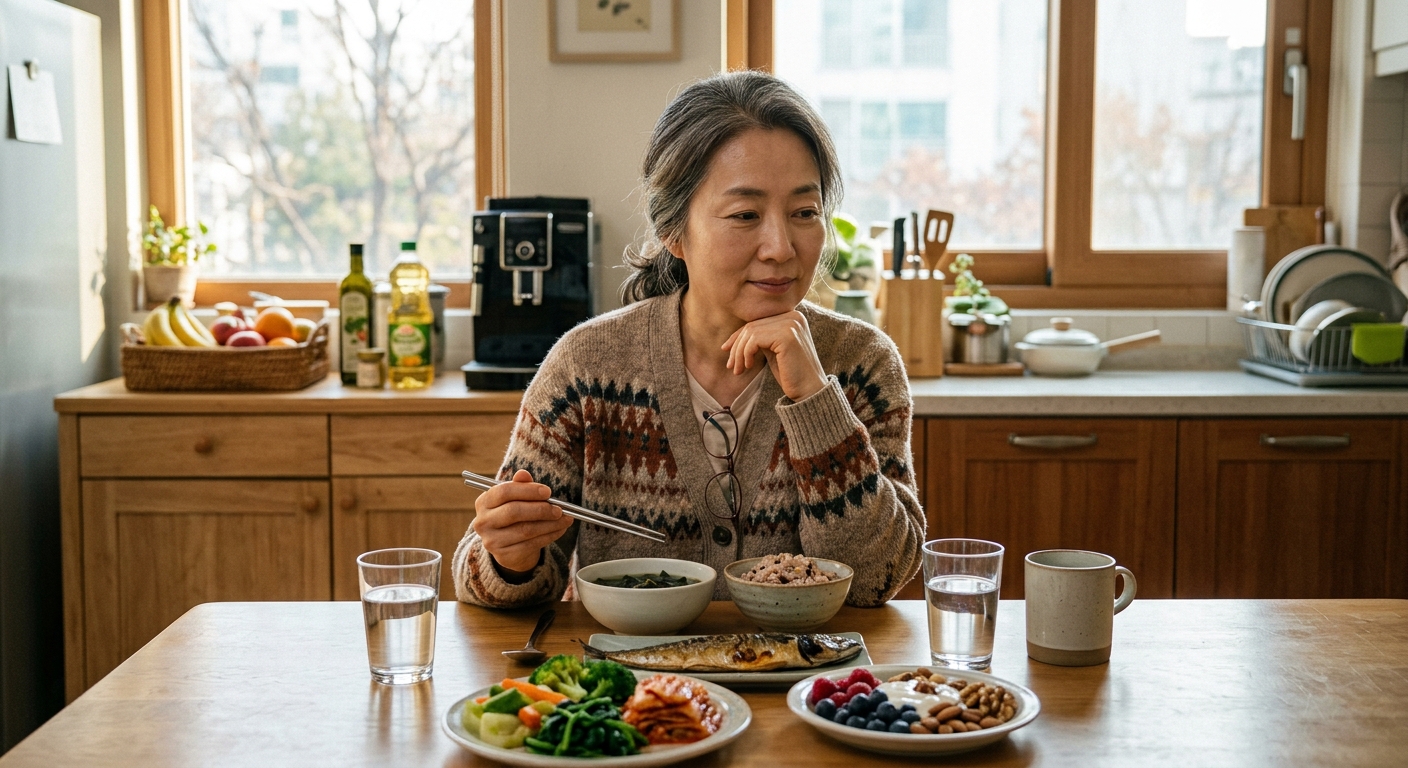 메모를 보며 기억을 떠올리는 중장년층의 일상 모습