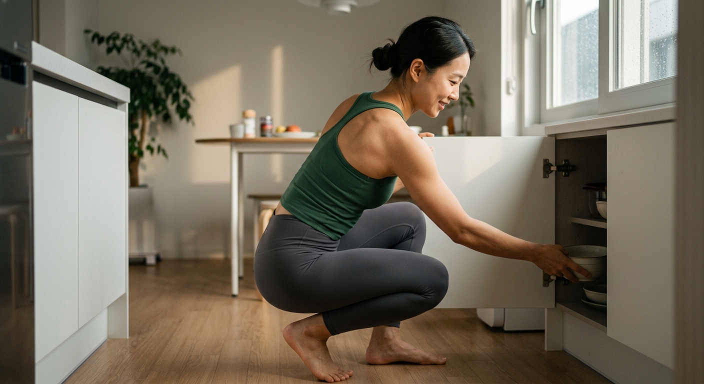 플랭크 자세로 코어 운동을 하며 몸의 중심을 잡는 사람