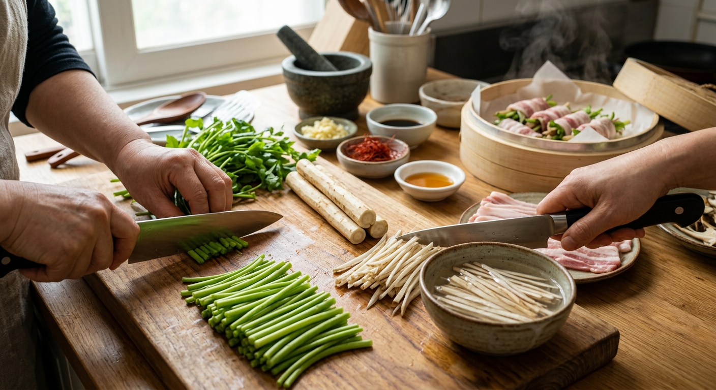 재료 준비가 맛을 좌우한다: 미나리와 우엉 손질 포인트