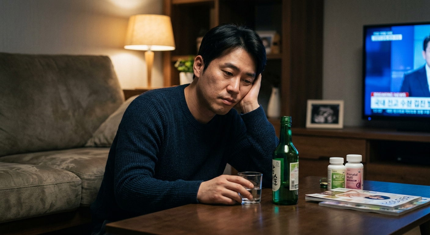 술잔 대신 물을 선택하며 건강한 생활습관을 실천하는 남성