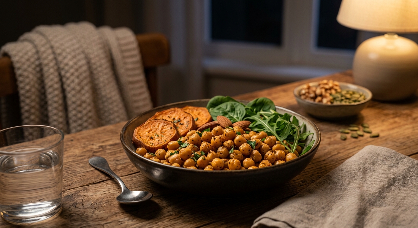 작은 그릇에 담긴 구운 병아리콩 간식