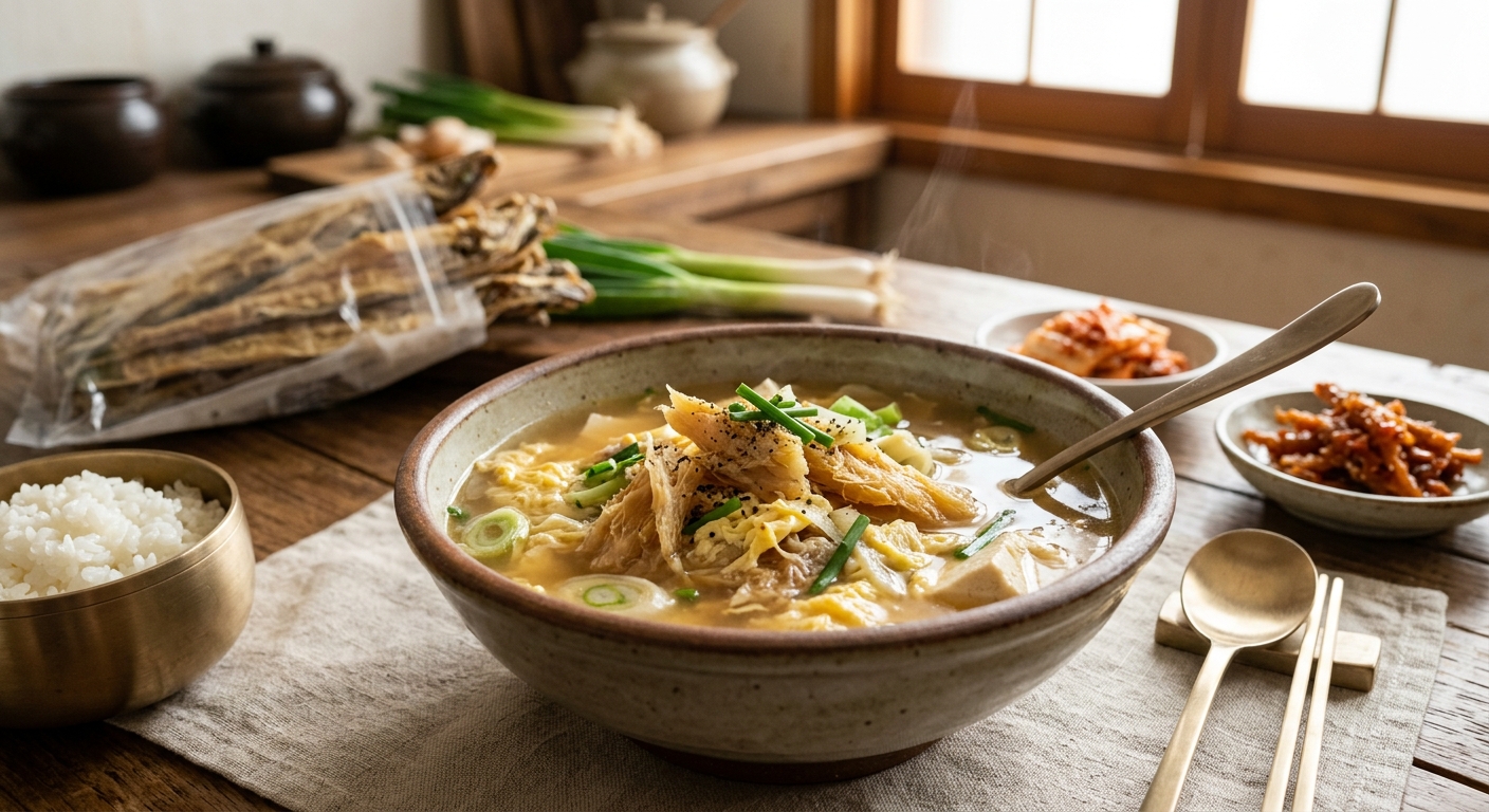 기름기 없이 깔끔하게 끓인 황태국 클로즈업