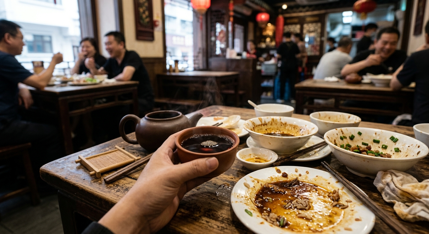 찻잔에 담긴 따뜻한 보이차 클로즈업 사진