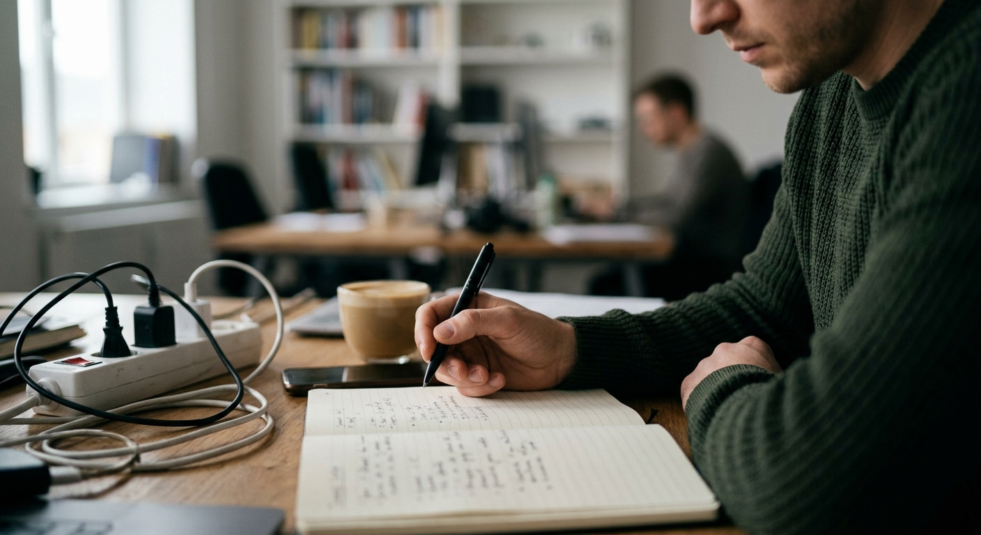 체크리스트를 보며 자신의 집중 습관을 점검하는 사람