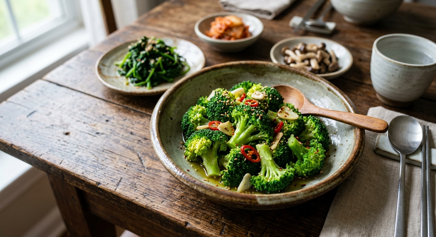 찜기에 살짝 쪄낸 신선한 브로콜리 반찬
