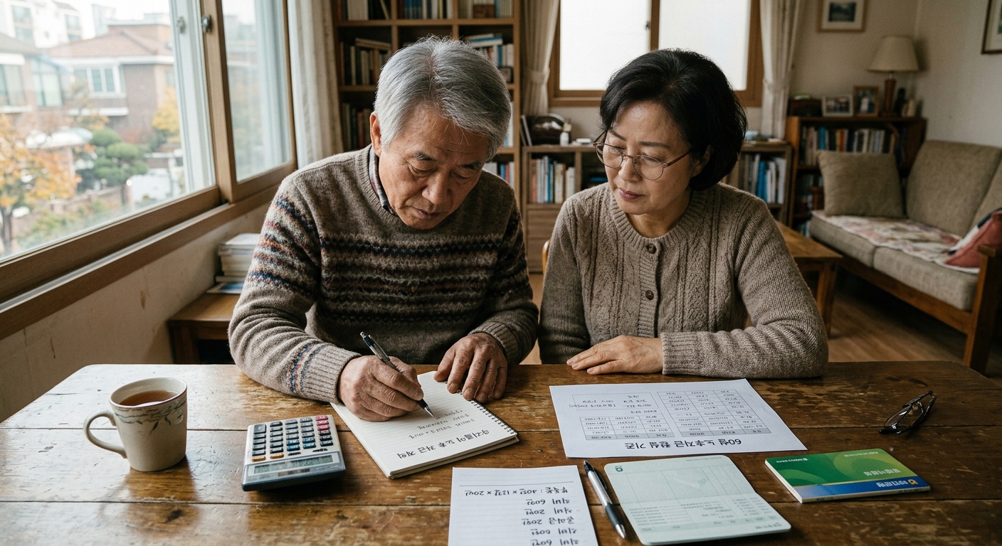 생활비와 연금 차이를 계산해 필요한 노후자산을 정리한 표와 계산기