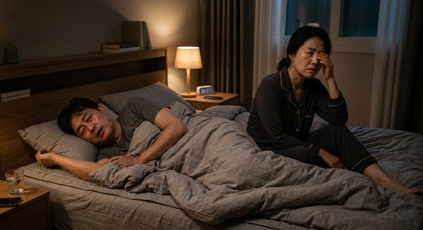 잠을 제대로 못 자서 피로와 스트레스를 느끼는 사람의 모습