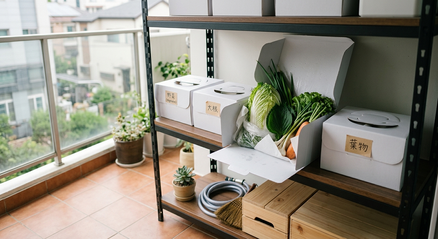 비닐봉지에 담긴 감자와 종이 상자에 보관된 감자를 비교한 모습