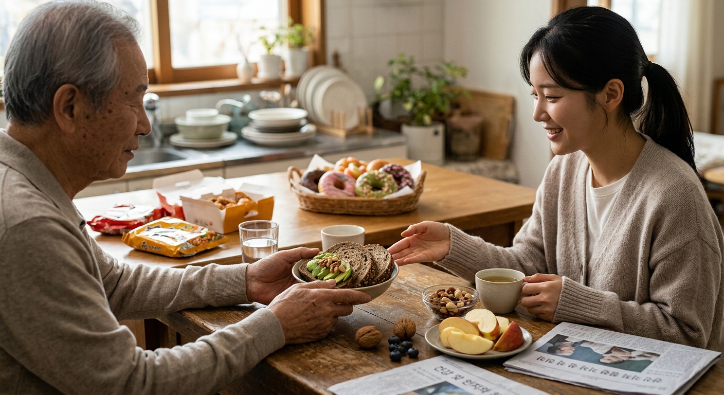 커피와 함께 도넛을 습관적으로 먹는 일상 장면
