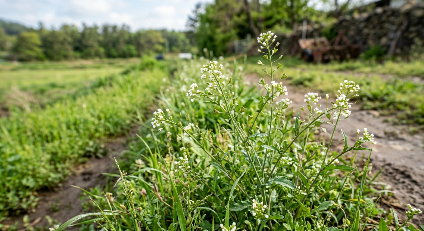 싱싱한 말냉이 잎을 클로즈업한 사진으로 봄나물의 신선함이 드러나는 모습