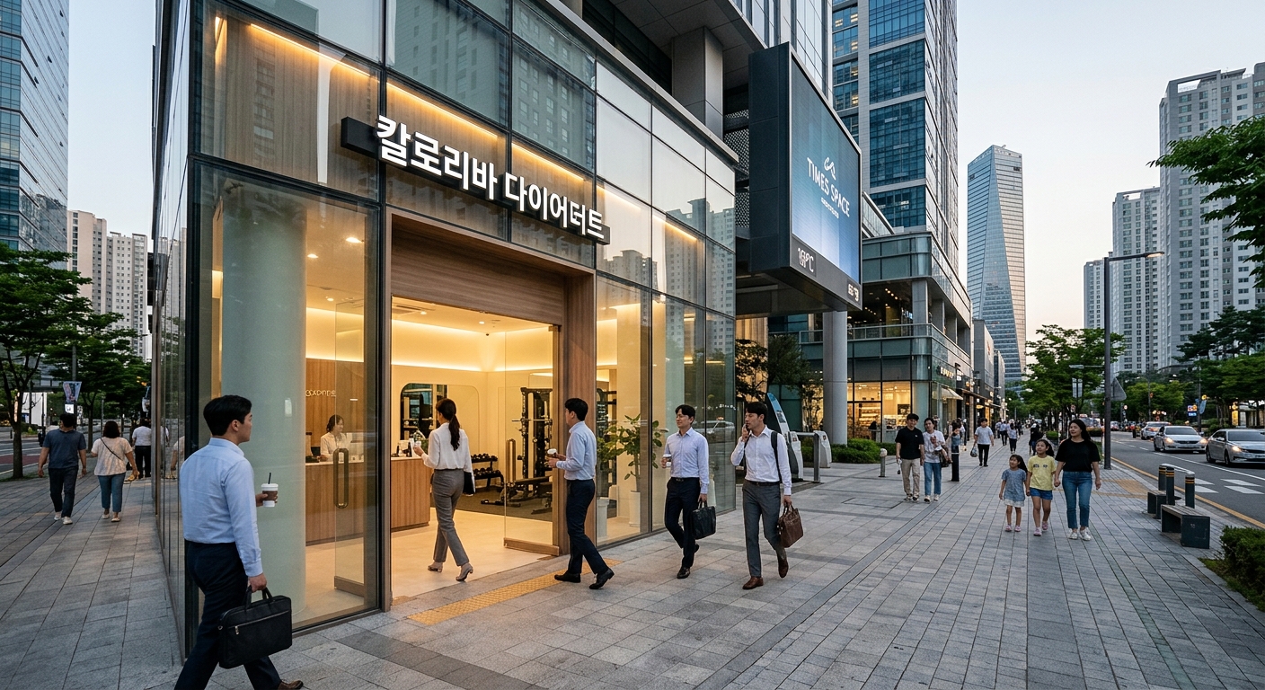 오피스 빌딩 밀집 지역에 위치한 건강식 다이어트 매장 외관