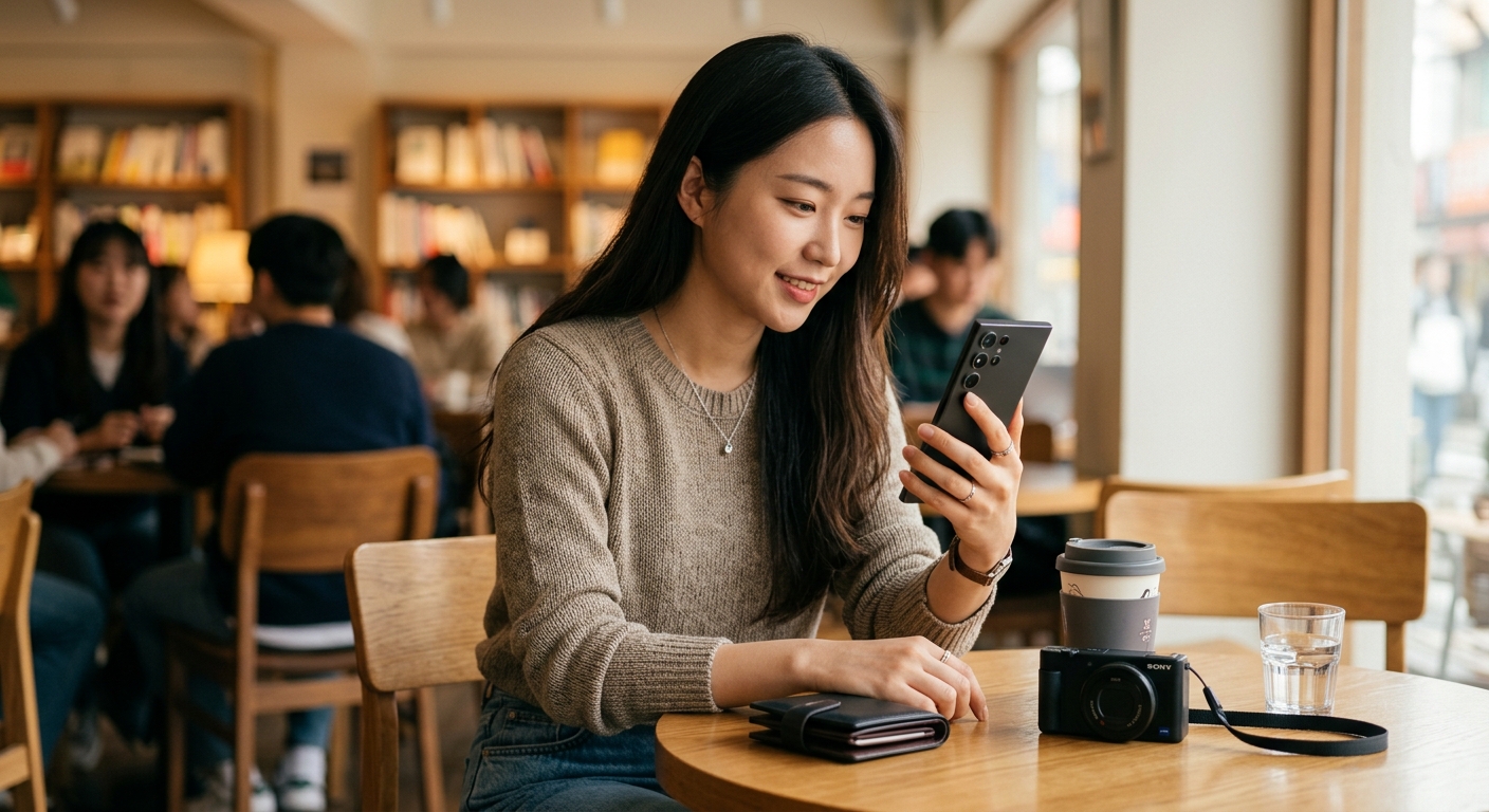 모바일 결제와 카메라 촬영, 프라이버시 기능을 활용하는 스마트폰 사용자