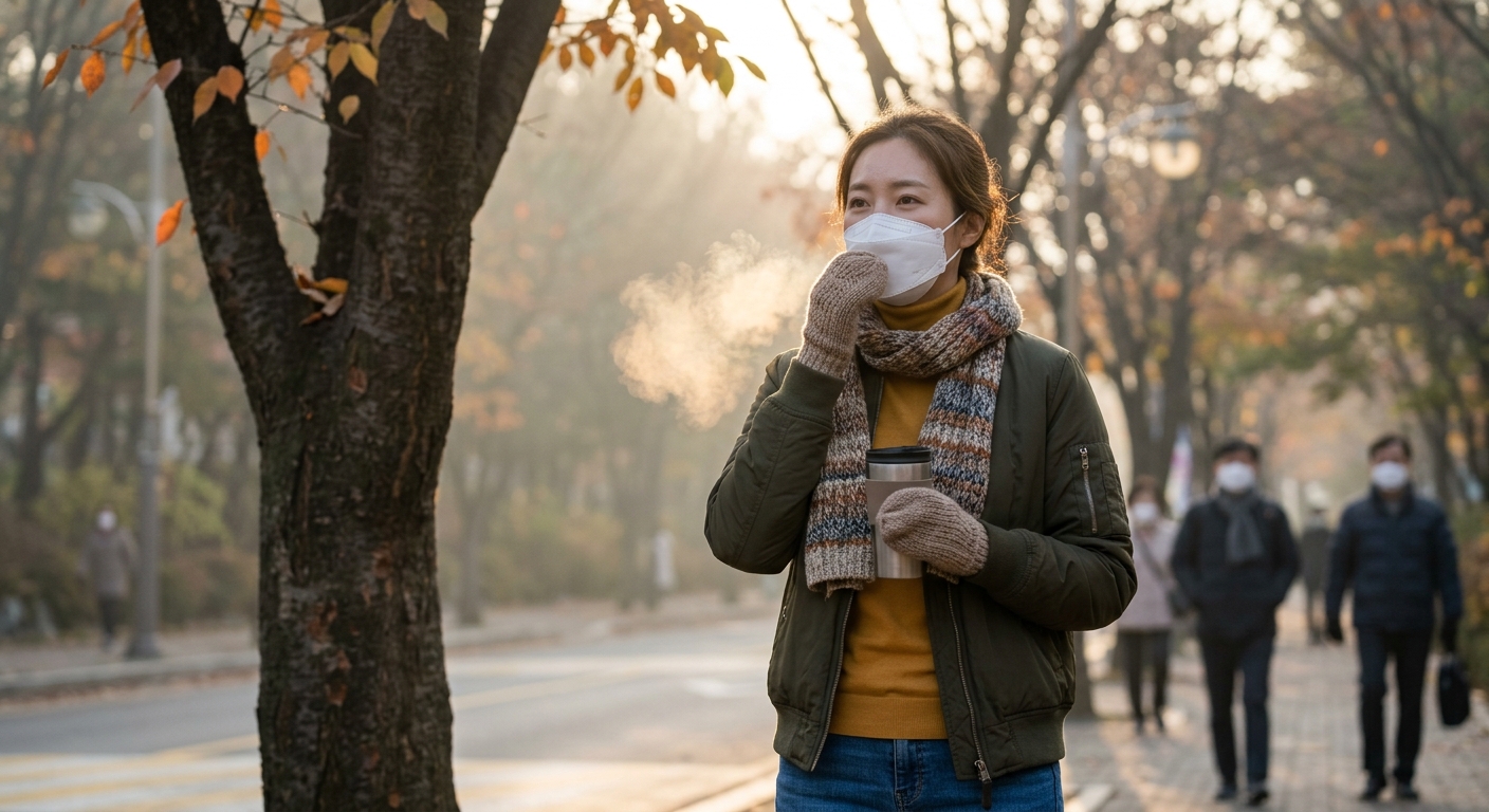 호흡기와 혈관 건강을 위해 보온과 수분 섭취를 하는 사람