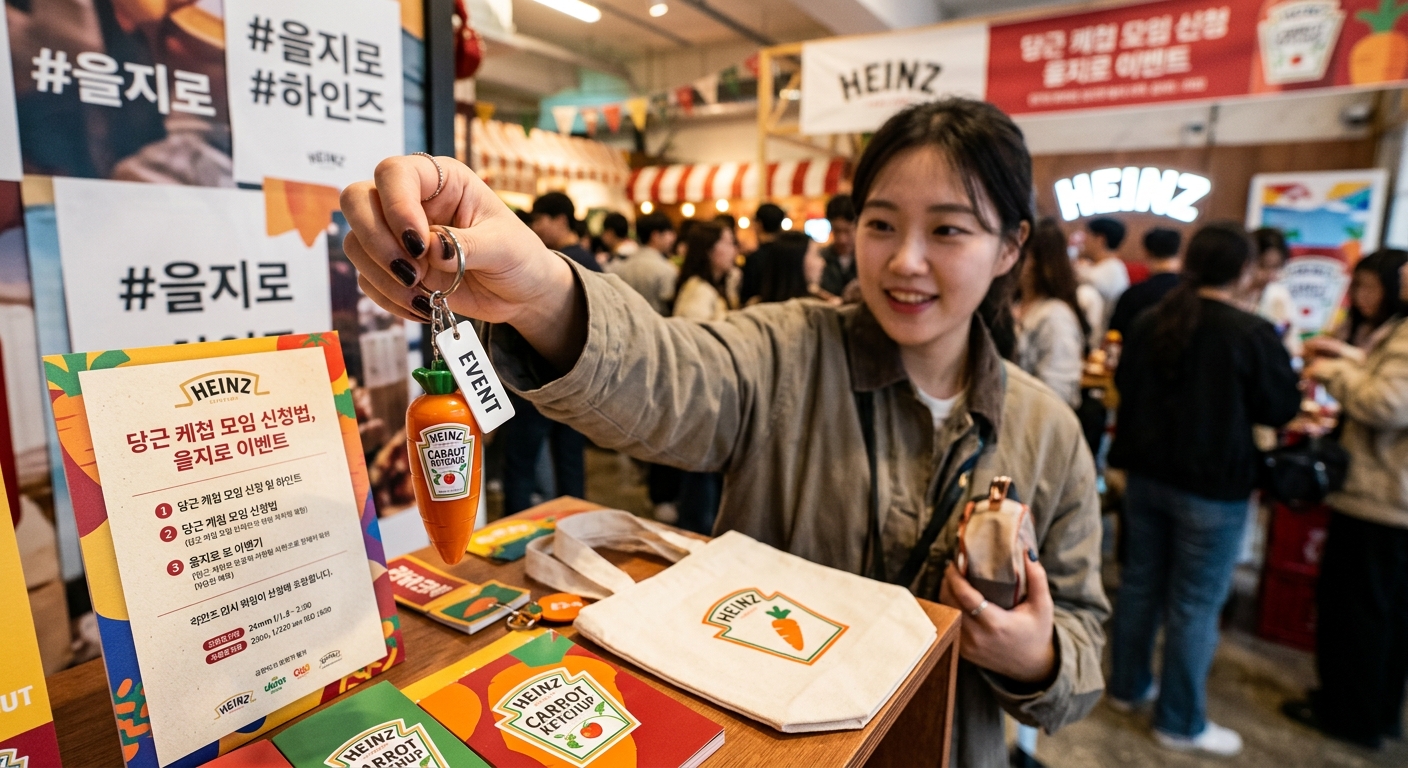 가방에 달린 케첩 모양 키링과 브랜드 협업 굿즈의 디테일한 모습