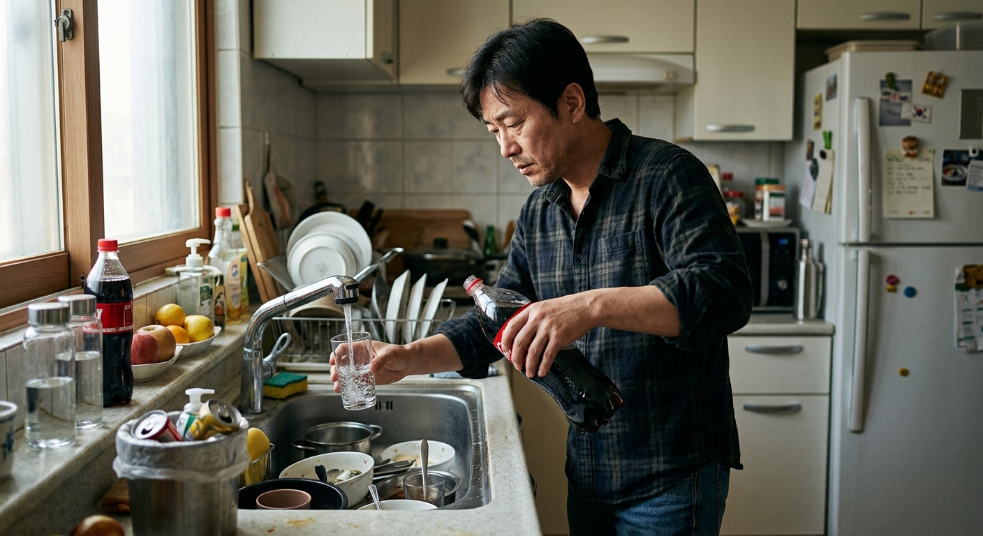 사과와 오렌지 같은 통과일과 과일주스를 비교한 장면