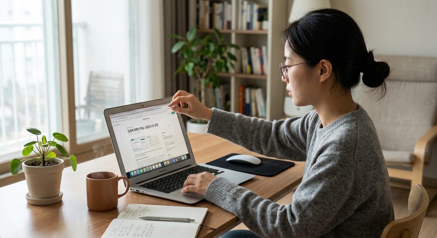 정리된 책상 위에서 한 가지 업무에만 집중하는 사람