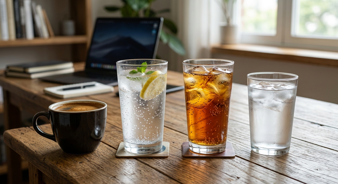 탄산수 병을 들고 성분표를 확인하는 사람의 손