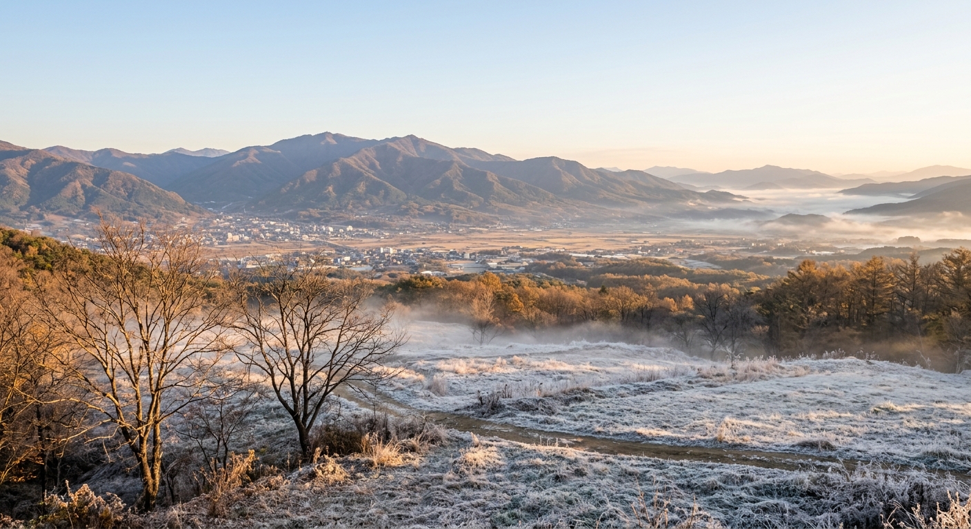 지역별 기온 차이를 확인하는 날씨 지도와 도시 풍경