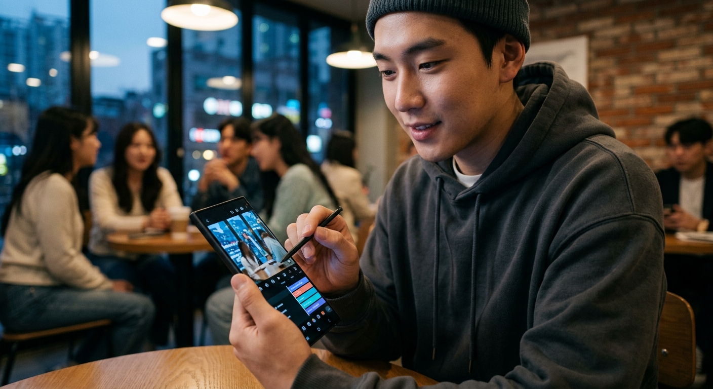 야간 촬영과 영상 안정화 기능을 활용해 콘텐츠를 만드는 젊은 사용자