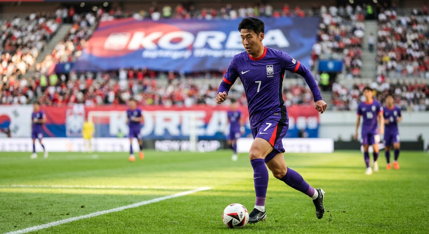 한국 축구 대표팀 주장이 새 홈 또는 어웨이 유니폼을 착용한 경기 이미지