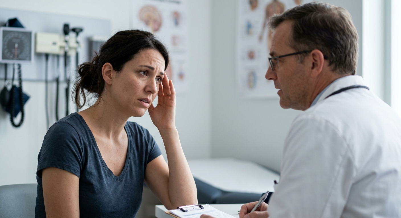 병원 진료실에서 의사 상담을 받는 환자의 모습