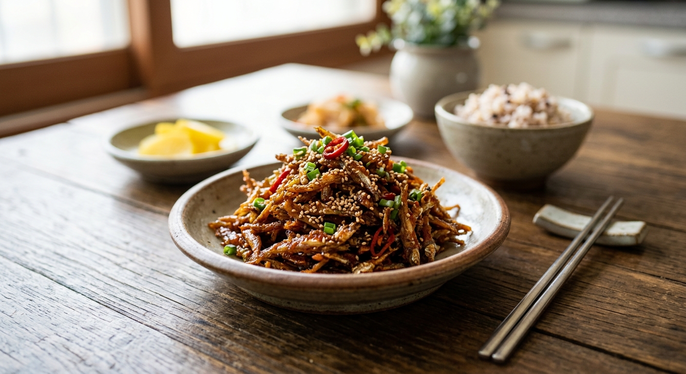 여러 가지 뱅어포 요리가 한 상에 다양하게 차려진 모습