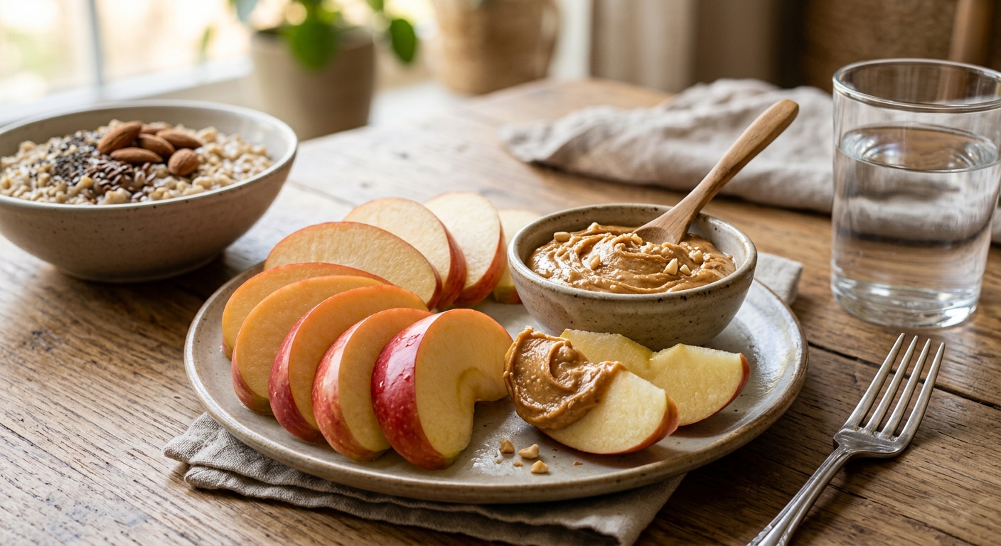 땅콩버터 제품 성분표를 확인하는 건강 식습관 장면