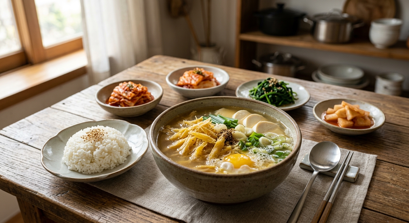 건강한 아침 식사와 피해야 할 과한 양념 재료가 함께 놓인 장면