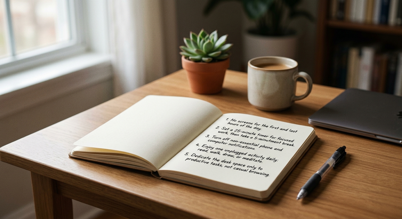 타이머와 노트로 집중 시간을 관리하는 일상 장면