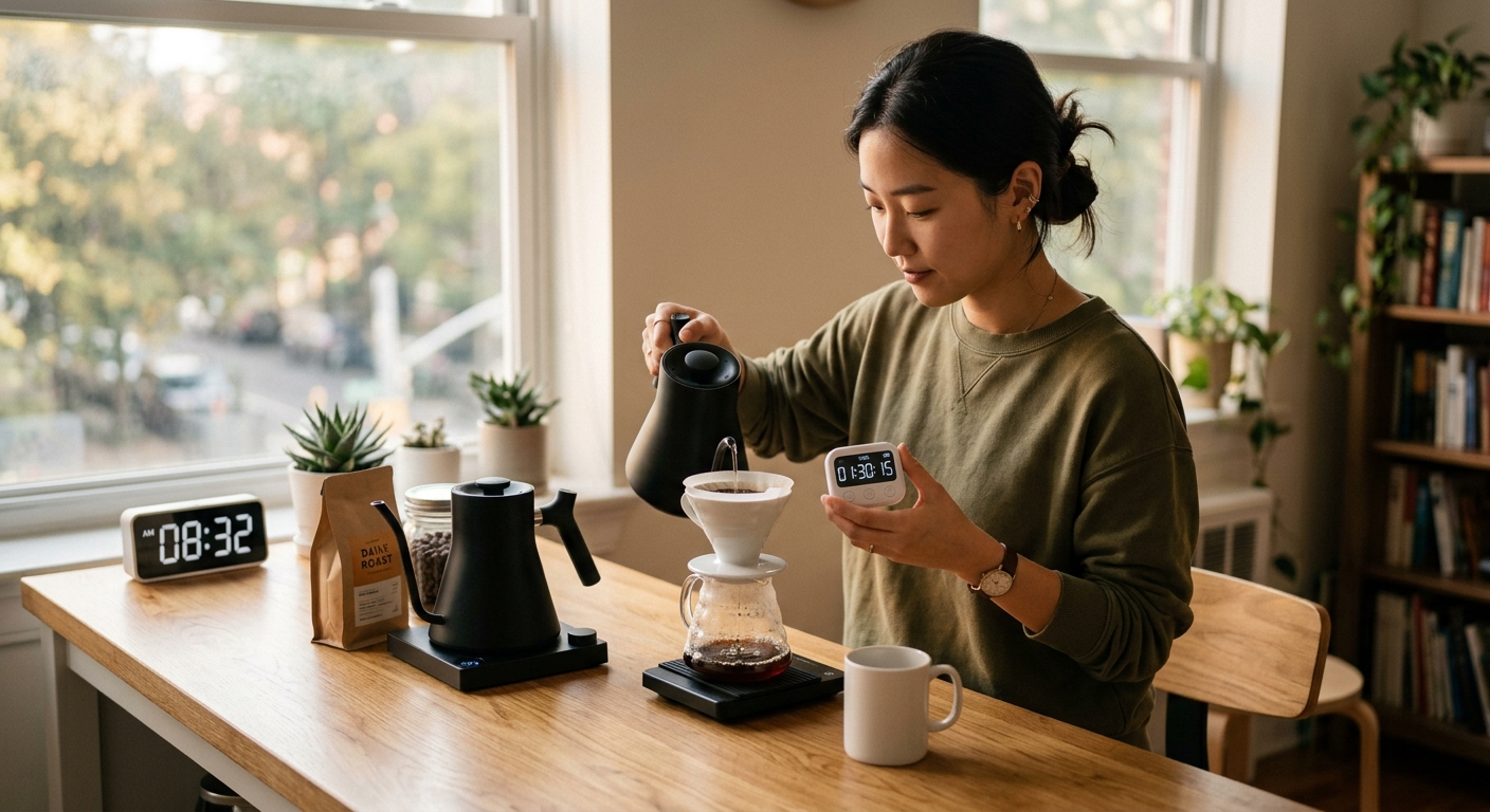 여러 잔의 커피가 놓인 책상 앞에서 피곤해하는 사람