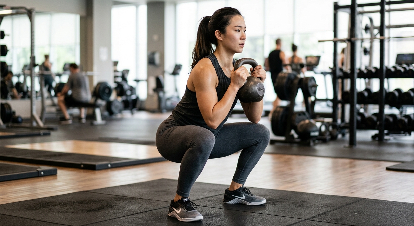 하체 운동 루틴을 순서대로 진행하며 자세를 점검하는 모습