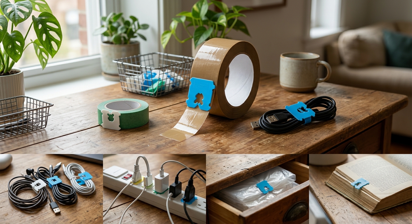 테이블 위에 놓인 여러 개의 빵클립을 가까이에서 보여주는 모습