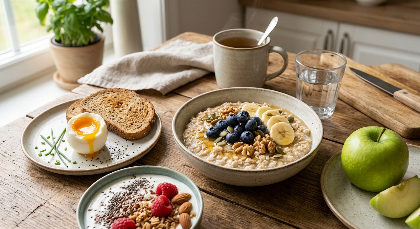 혈당 안정과 집중력에 좋은 균형 잡힌 아침 식사 구성