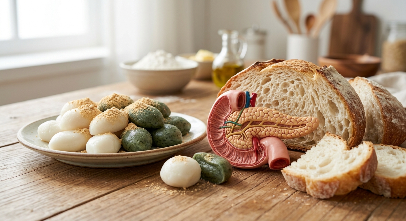 혈당 조절과 소화 기능을 담당하는 췌장의 중요성을 설명하는 건강 이미지