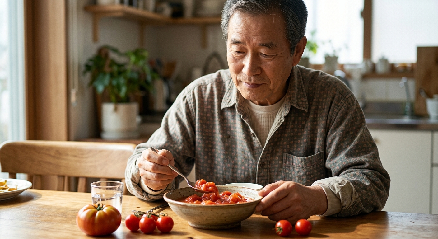 붉고 신선한 토마토가 접시에 담겨 있는 모습