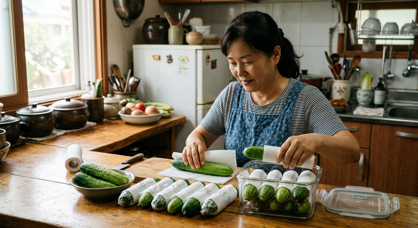 신선한 오이와 물러진 오이를 비교해 보여주는 이미지