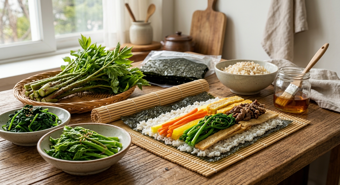 시금치 대신 엄나무순을 넣어 만든 봄 김밥 단면
