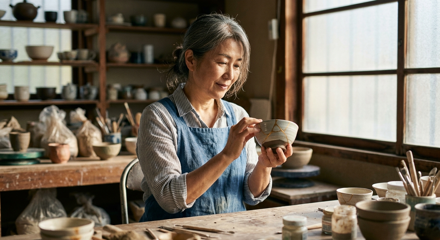 창가에 앉아 계획표를 내려놓고 차분히 생각하는 사람의 모습