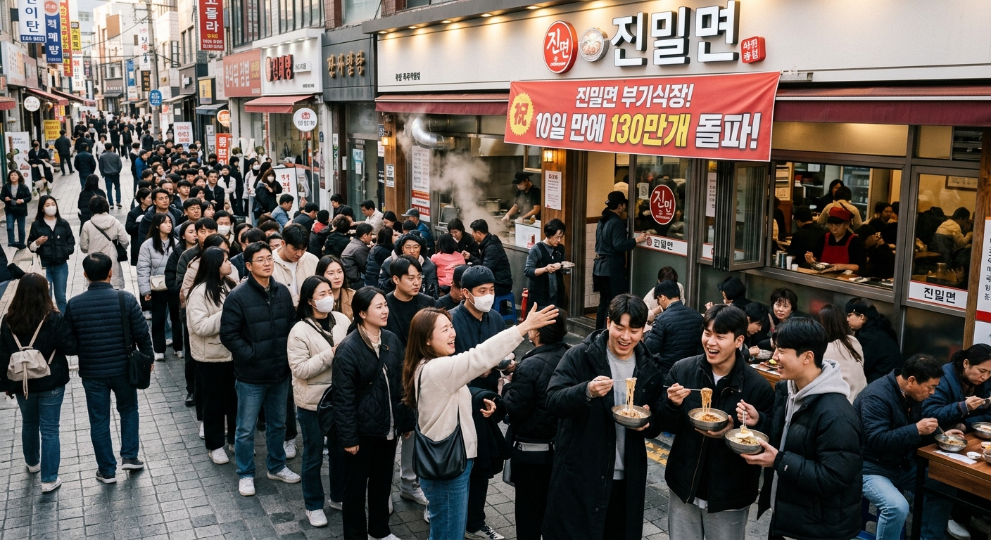 여름철 시원한 면요리 콘셉트로 관심을 끄는 밀면 스타일 라면 이미지