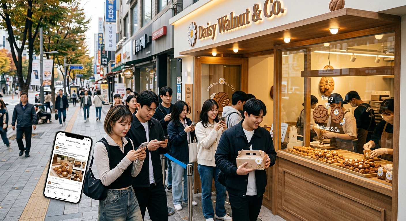 데이지 초콜릿 장식이 올라간 프리미엄 호두과자 클로즈업