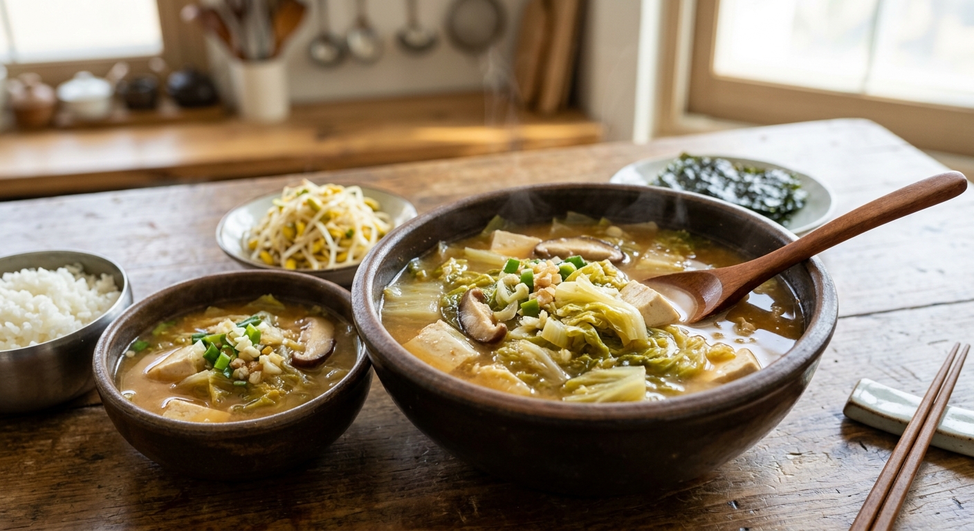 구수한 국물에 봄동이 듬뿍 들어간 봄동된장국