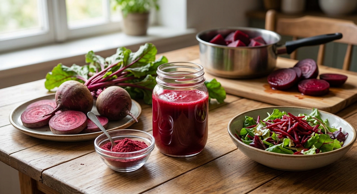 선명한 붉은색 비트 단면 클로즈업