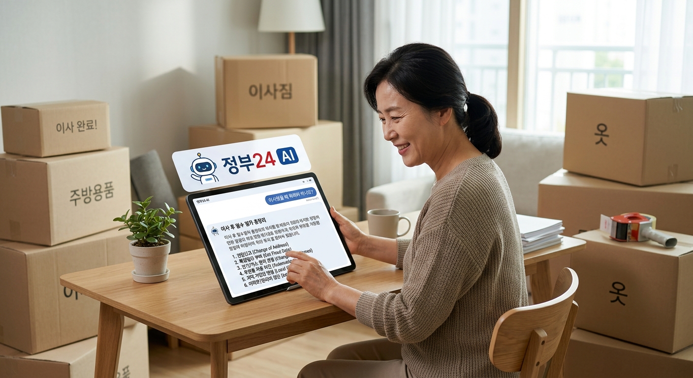 이사한 뒤 해야 할 전입신고와 주소 변경 절차를 안내받는 화면