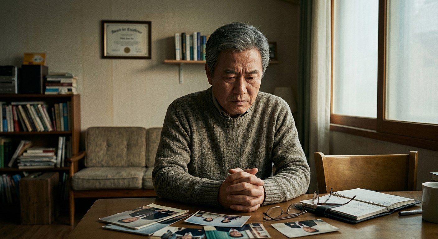 메모와 일정표를 보며 부담을 느끼는 중장년층의 모습