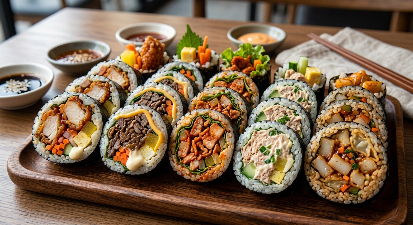 튀김김밥과 치즈김밥이 접시에 함께 놓인 실사 이미지