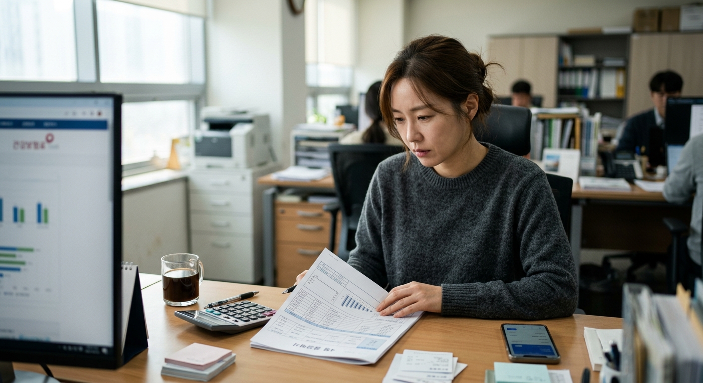 전년도 보수 기준과 실제 보수총액 차이를 설명하는 건강보험료 정산 개념 이미지