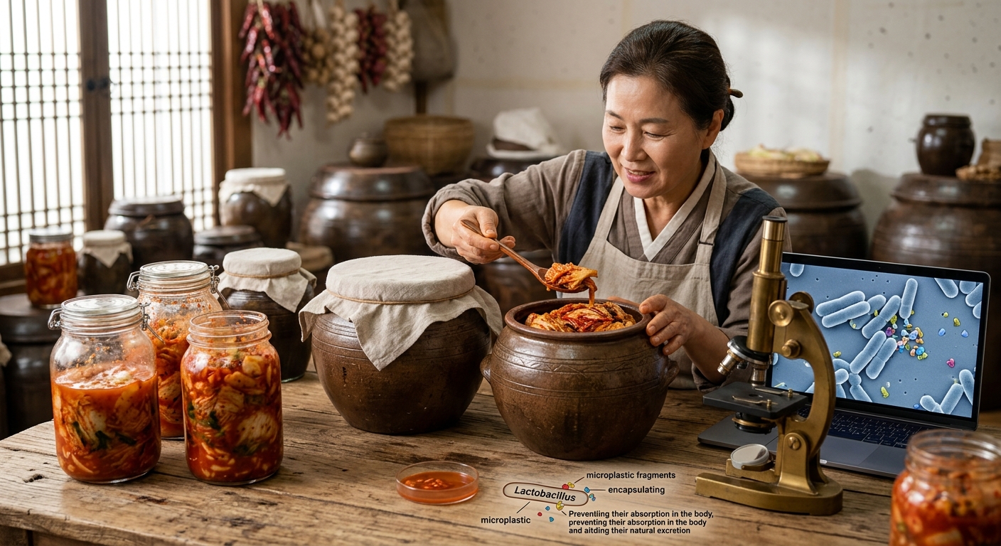 잘 익은 김치와 유산균의 기능성을 연상시키는 발효식품 이미지