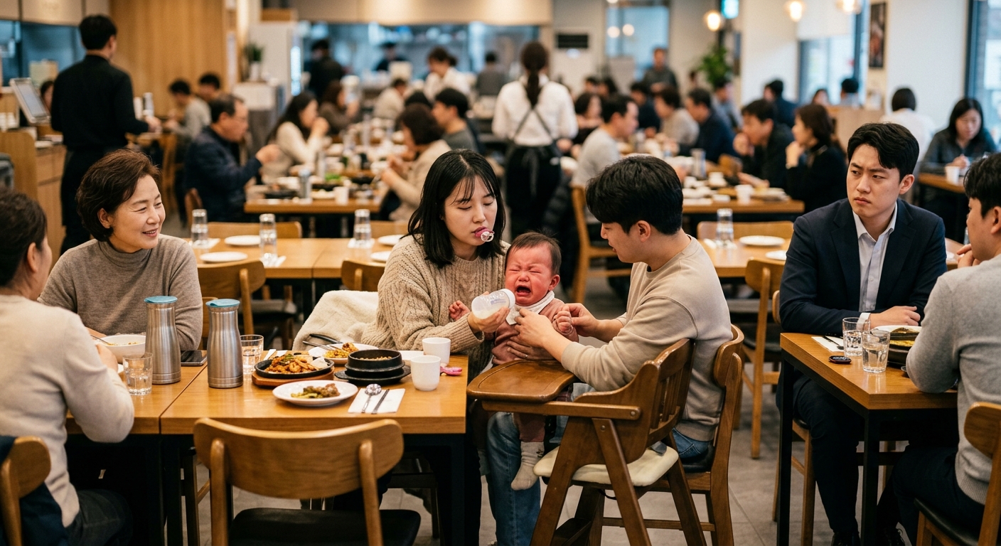 서로 다른 분위기의 식당에서 소음 체감이 달라지는 상황